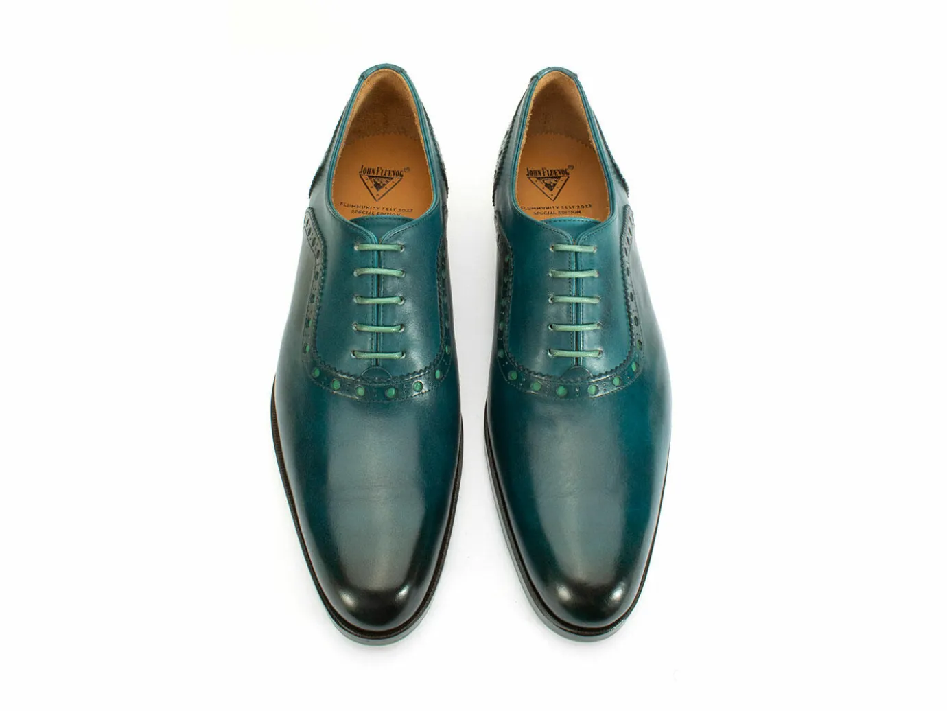 Fluevog Shoes 837 Granville | Brogued Leather Oxford Turquoise Flash Sale