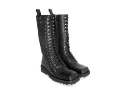 Fluevog Shoes Alonso | Tall Lace-Up Boot With Zipper Black Flash Sale
