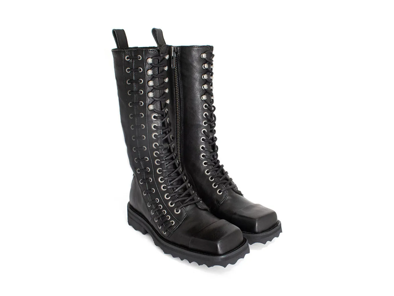 Fluevog Shoes Alonso | Tall Lace-Up Boot With Zipper Black Flash Sale