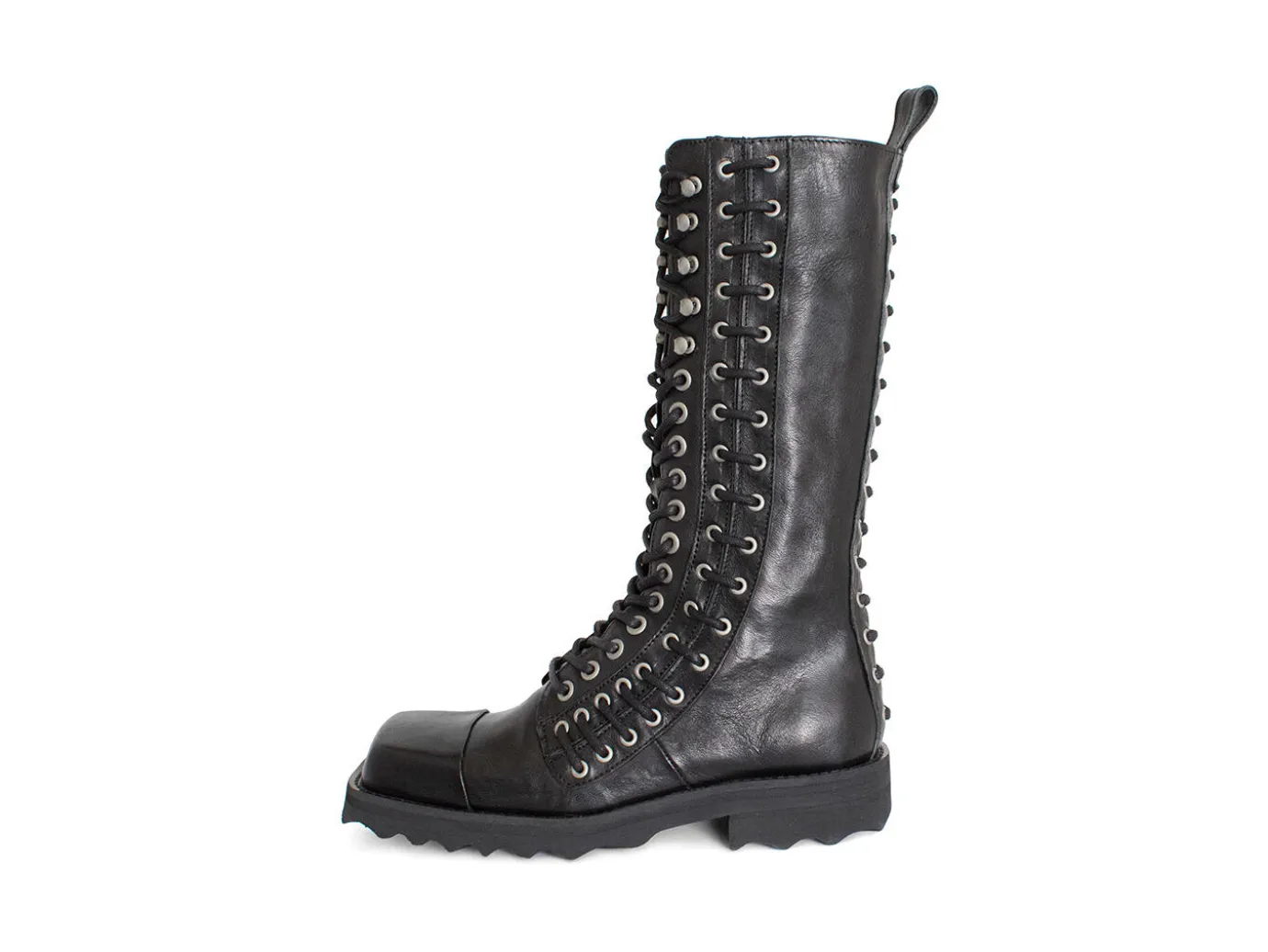 Fluevog Shoes Alonso | Tall Lace-Up Boot With Zipper Black Flash Sale