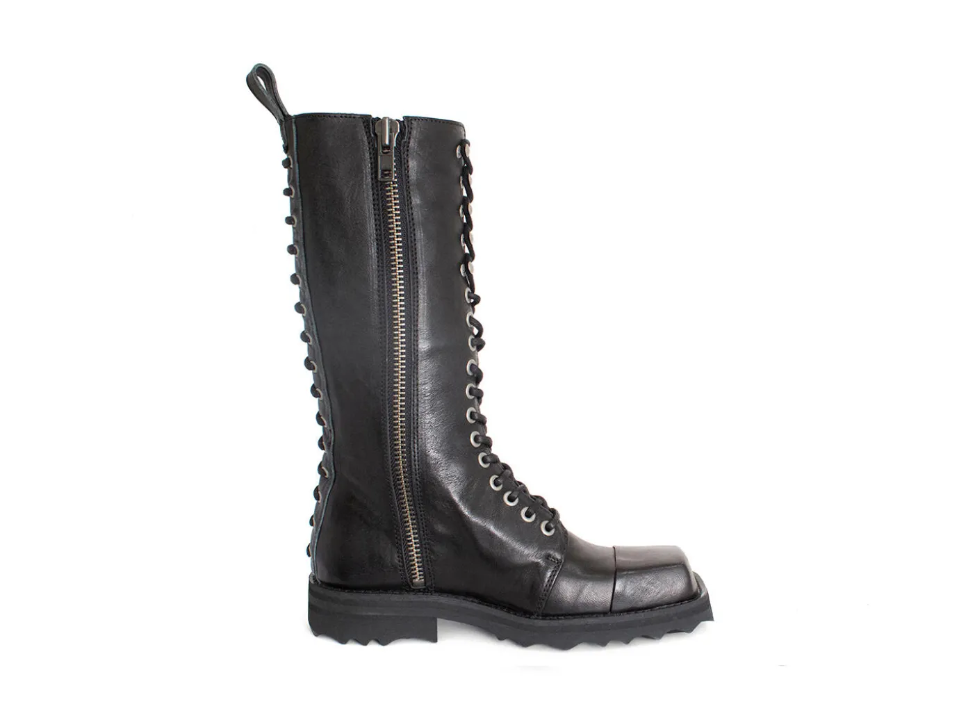 Fluevog Shoes Alonso | Tall Lace-Up Boot With Zipper Black Flash Sale