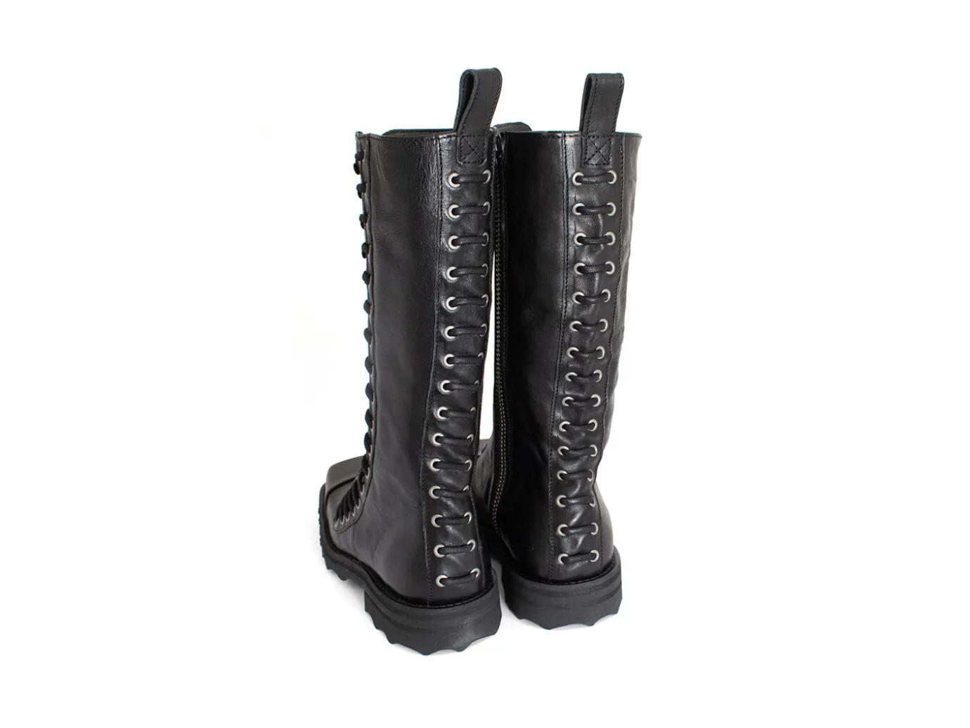 Fluevog Shoes Alonso | Tall Lace-Up Boot With Zipper Black Flash Sale