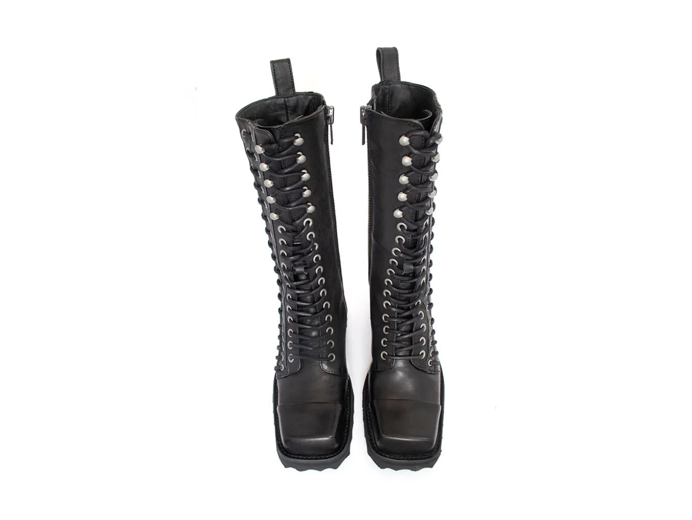 Fluevog Shoes Alonso | Tall Lace-Up Boot With Zipper Black Flash Sale