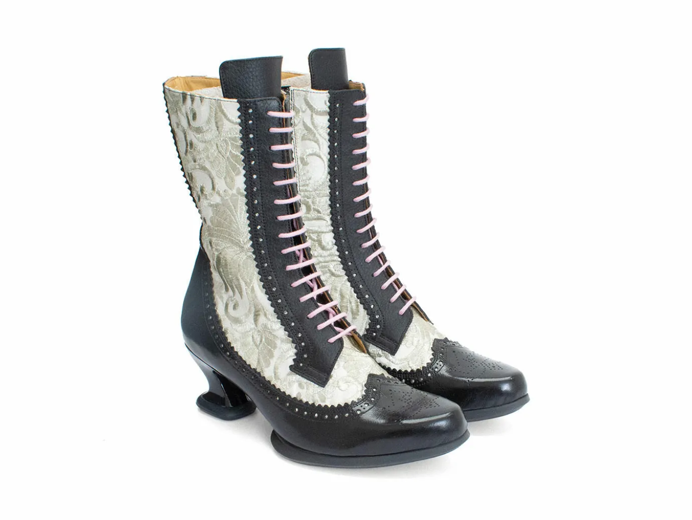 Fluevog Shoes Aura | Brogue Tall Boot Black/Ivory Best Sale