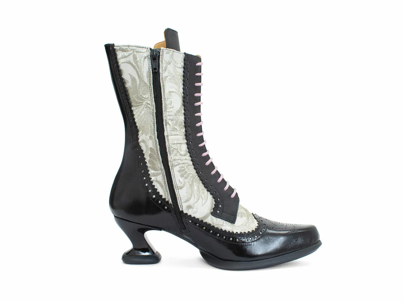 Fluevog Shoes Aura | Brogue Tall Boot Black/Ivory Best Sale