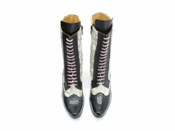 Fluevog Shoes Aura | Brogue Tall Boot Black/Ivory Best Sale
