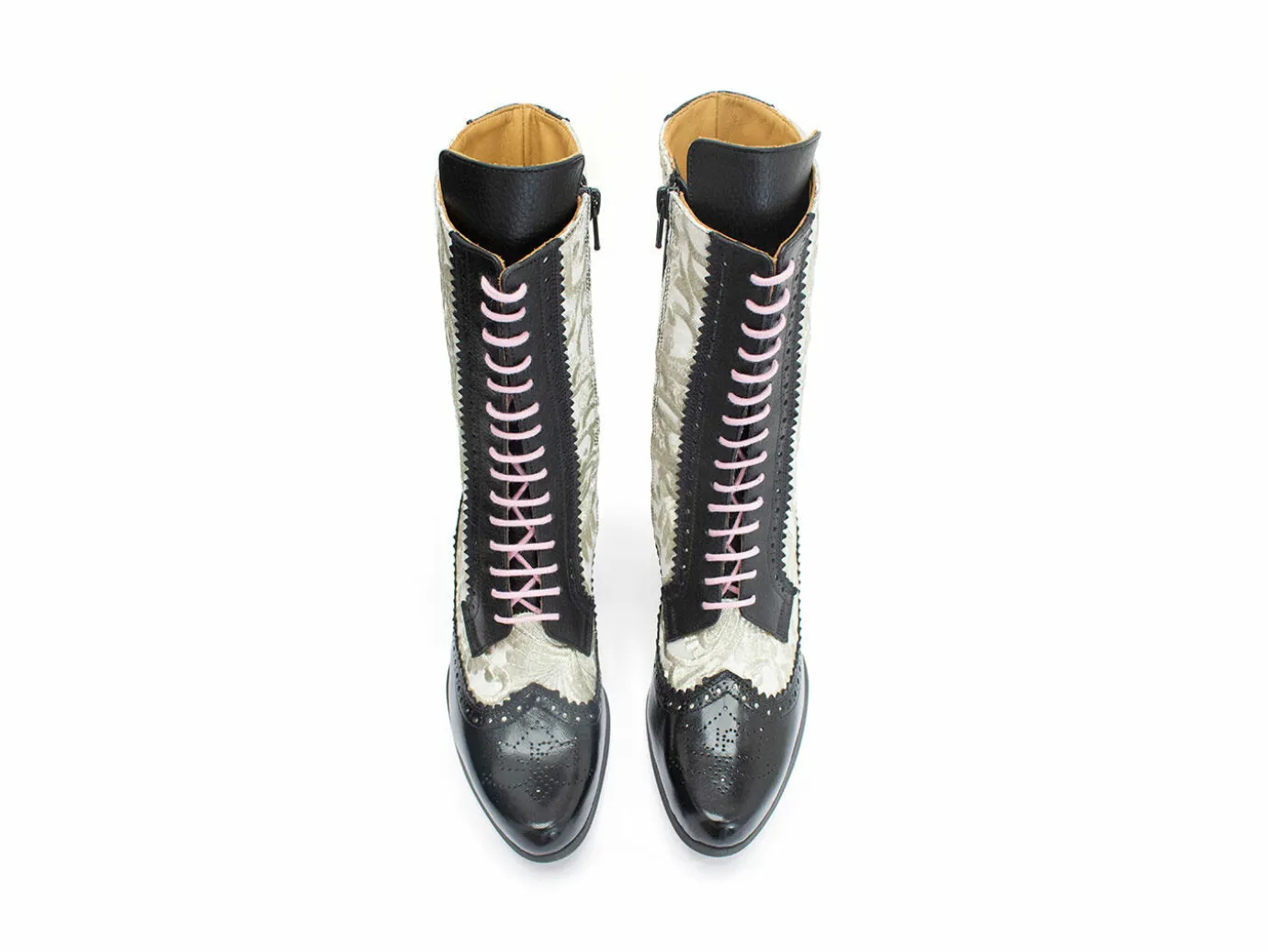 Fluevog Shoes Aura | Brogue Tall Boot Black/Ivory Best Sale