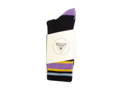 Fluevog Shoes Bandit | Colourblock Varsity Sock Black/Lavender Cheap