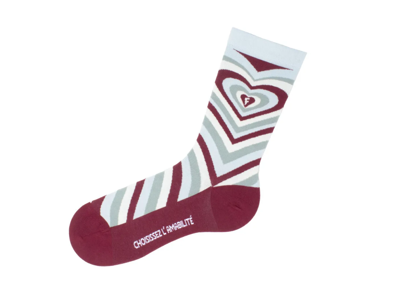 Fluevog Shoes Baobao Vog Socks | Heart Illusion Sock Cream/Blue/Burgundy Clearance