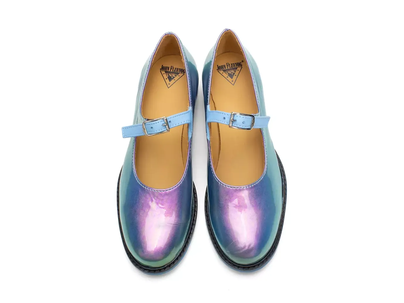 Fluevog Shoes Barnett | Flat Mary Jane Blue Metallic Best Sale
