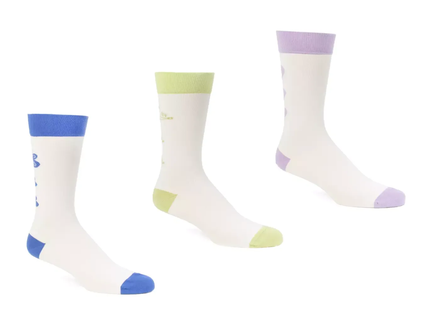 Fluevog Shoes Baz Vog Socks (3-Pack) | 3-Pack Graphic Sock Blue/Green/Purple Sale