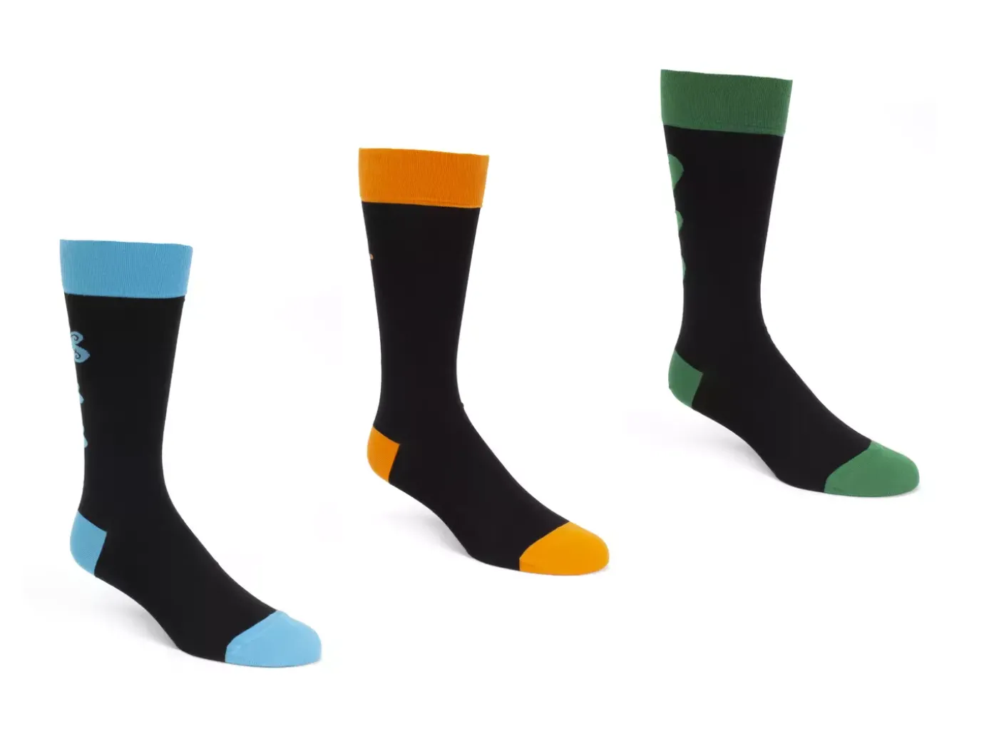 Fluevog Shoes Baz Vog Socks (3-Pack) | 3-Pack Graphic Sock Orange/Green/Blue Best