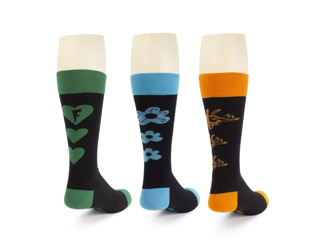 Fluevog Shoes Baz Vog Socks (3-Pack) | 3-Pack Graphic Sock Orange/Green/Blue Best