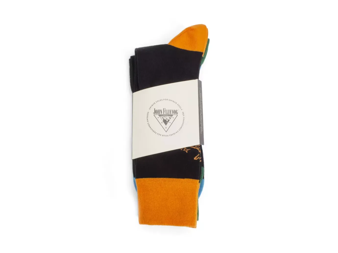Fluevog Shoes Baz Vog Socks (3-Pack) | 3-Pack Graphic Sock Orange/Green/Blue Best