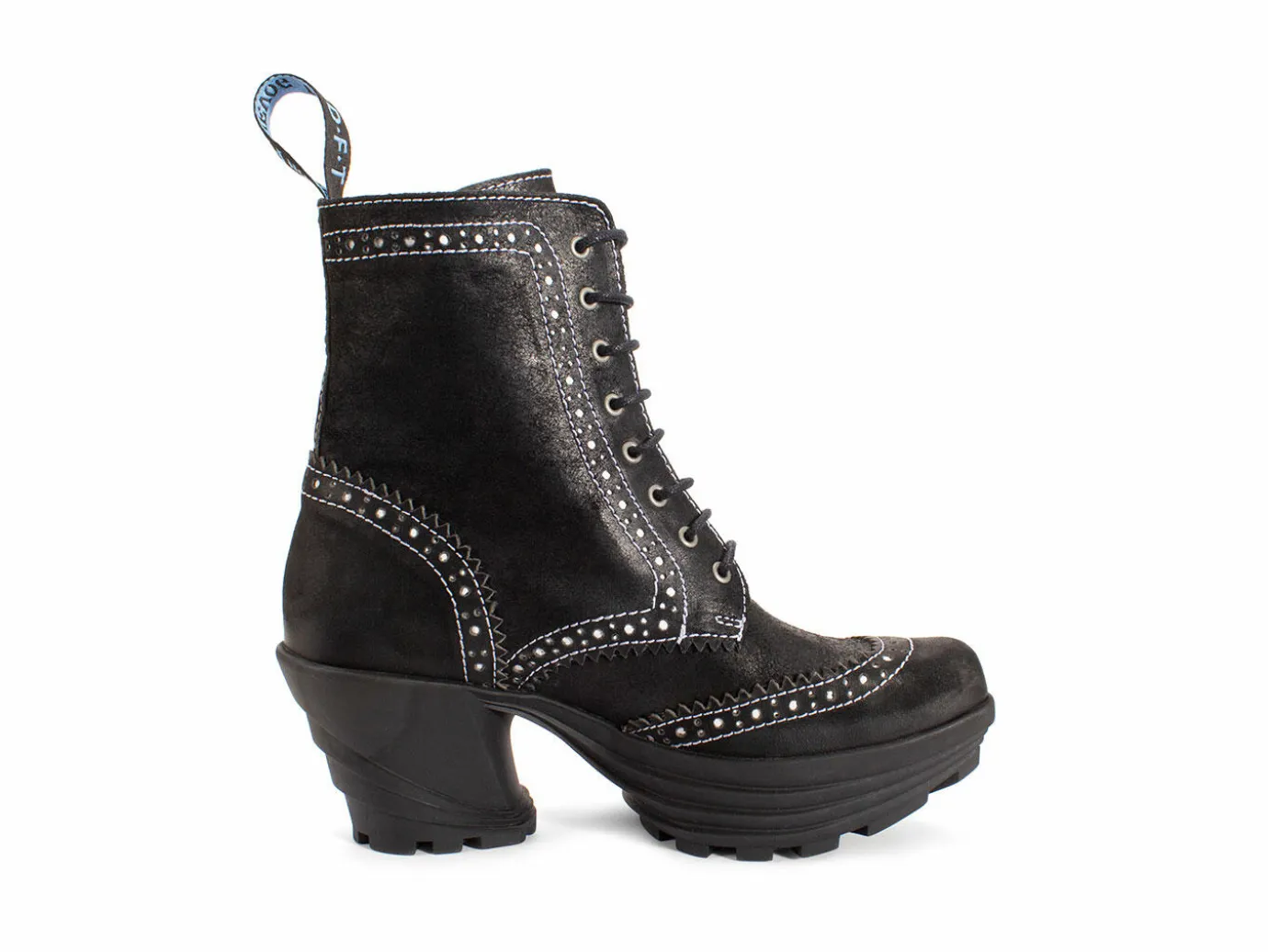 Fluevog Shoes Bebop | Lace-Up Brogue Boot Black Fashion