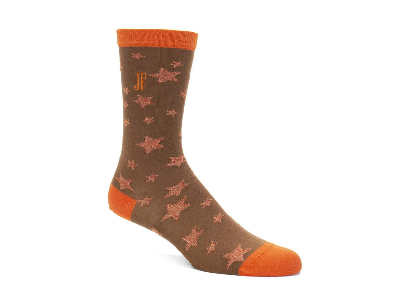 Fluevog Shoes Bianca Vog Socks | Large Stars Sock Brown/Metallic Orange Flash Sale