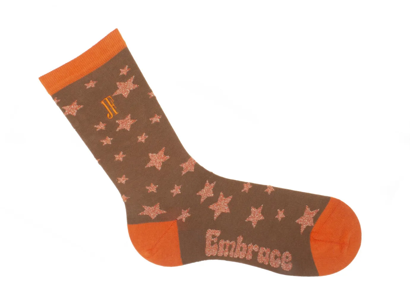 Fluevog Shoes Bianca Vog Socks | Large Stars Sock Brown/Metallic Orange Best Sale