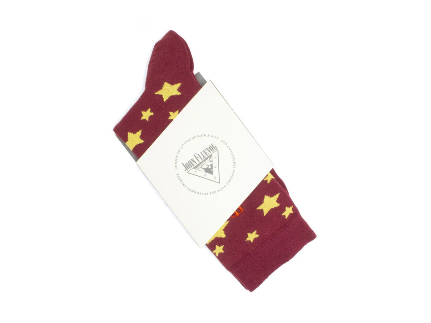 Fluevog Shoes Bianca Vog Socks | Large Stars Sock Burgundy/Yellow Shop