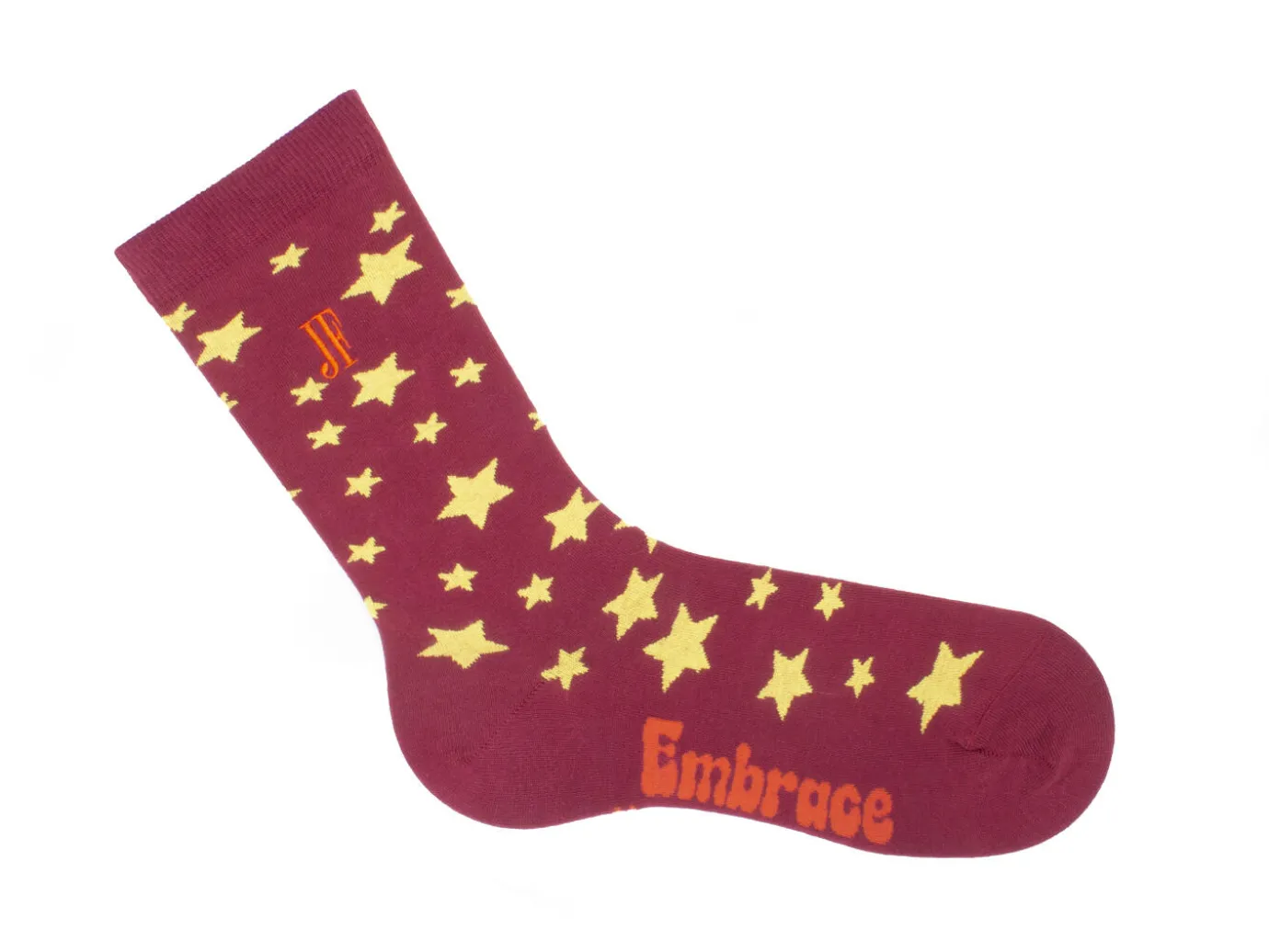 Fluevog Shoes Bianca Vog Socks | Large Stars Sock Burgundy/Yellow New