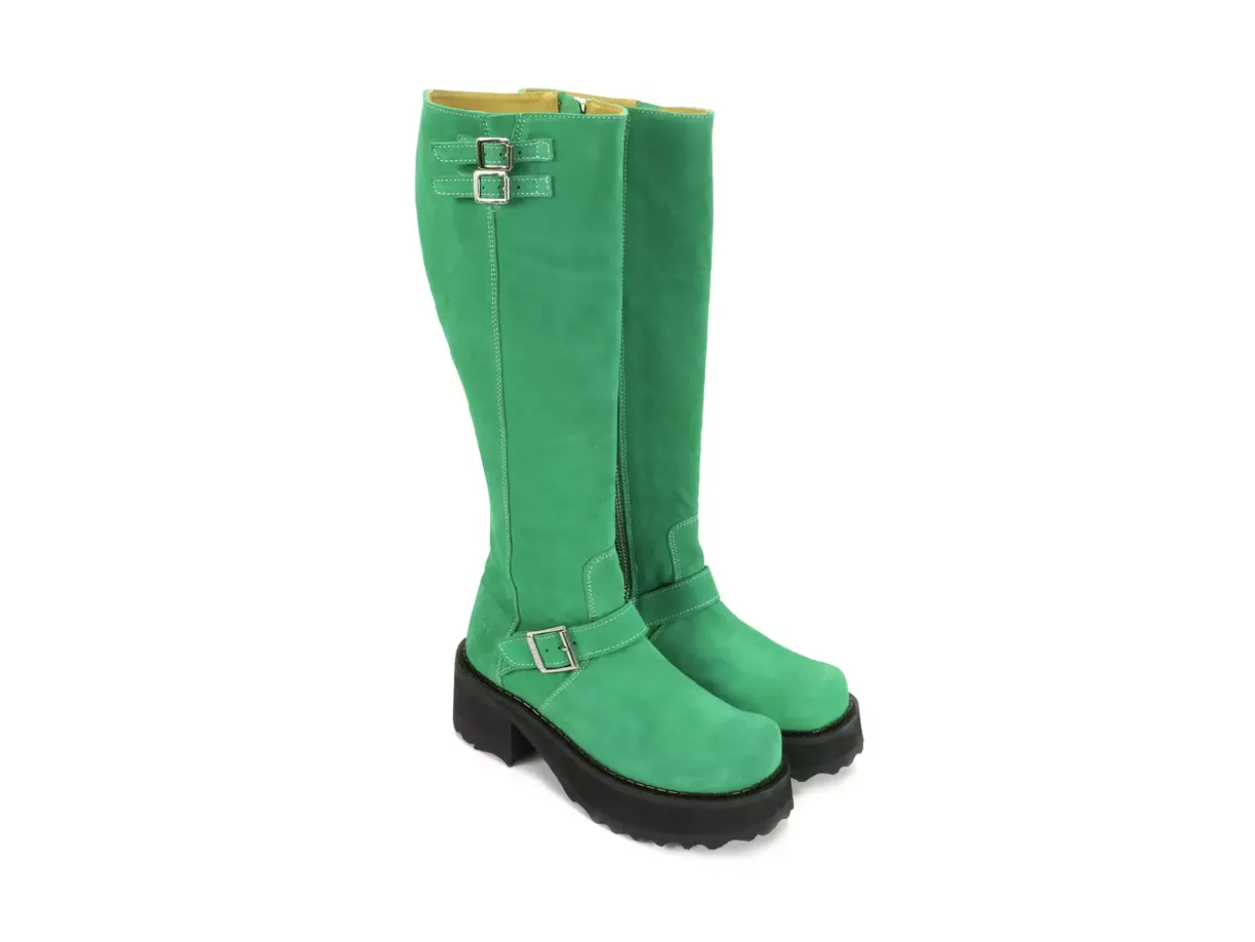 Fluevog Shoes Bond Girl | Tall Boot With Buckles Green Suede Hot