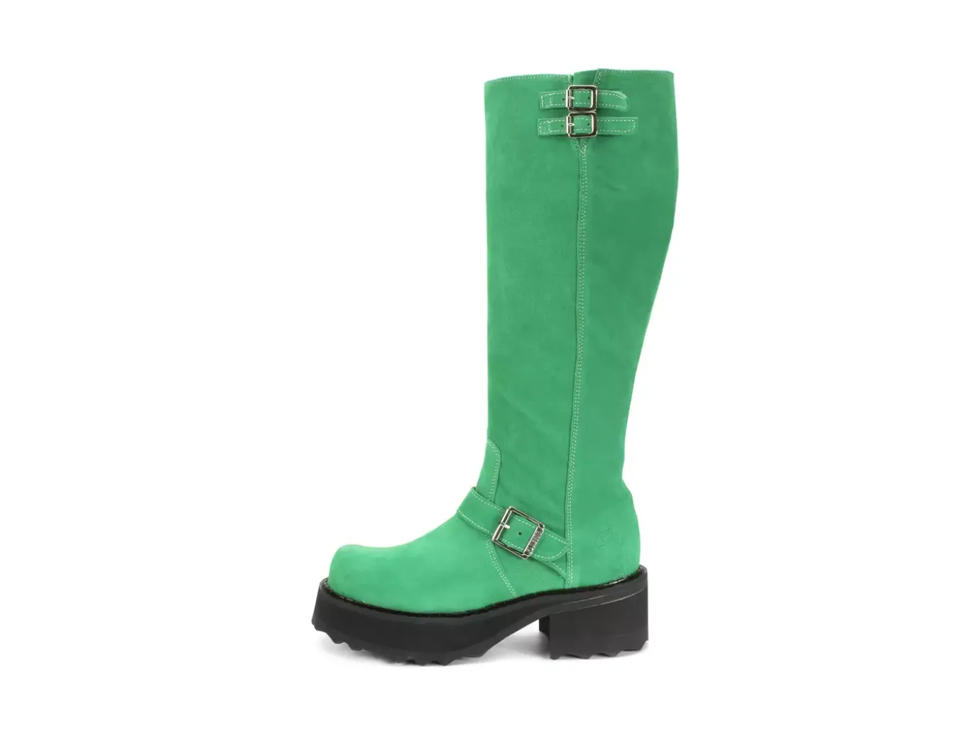 Fluevog Shoes Bond Girl | Tall Boot With Buckles Green Suede Hot