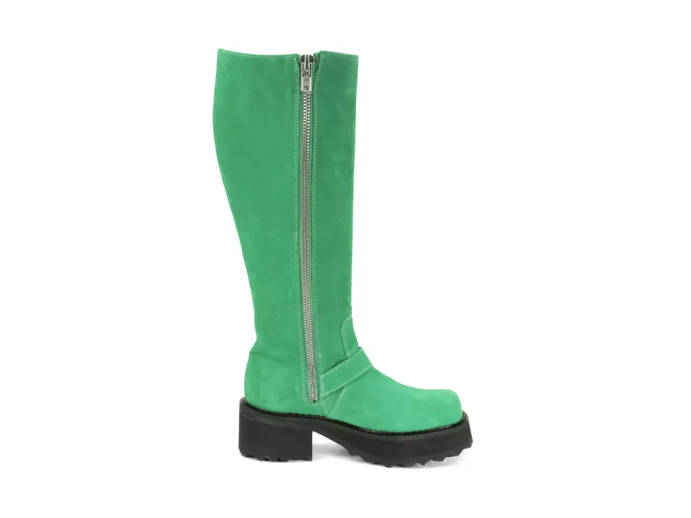 Fluevog Shoes Bond Girl | Tall Boot With Buckles Green Suede Hot