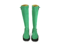 Fluevog Shoes Bond Girl | Tall Boot With Buckles Green Suede Hot