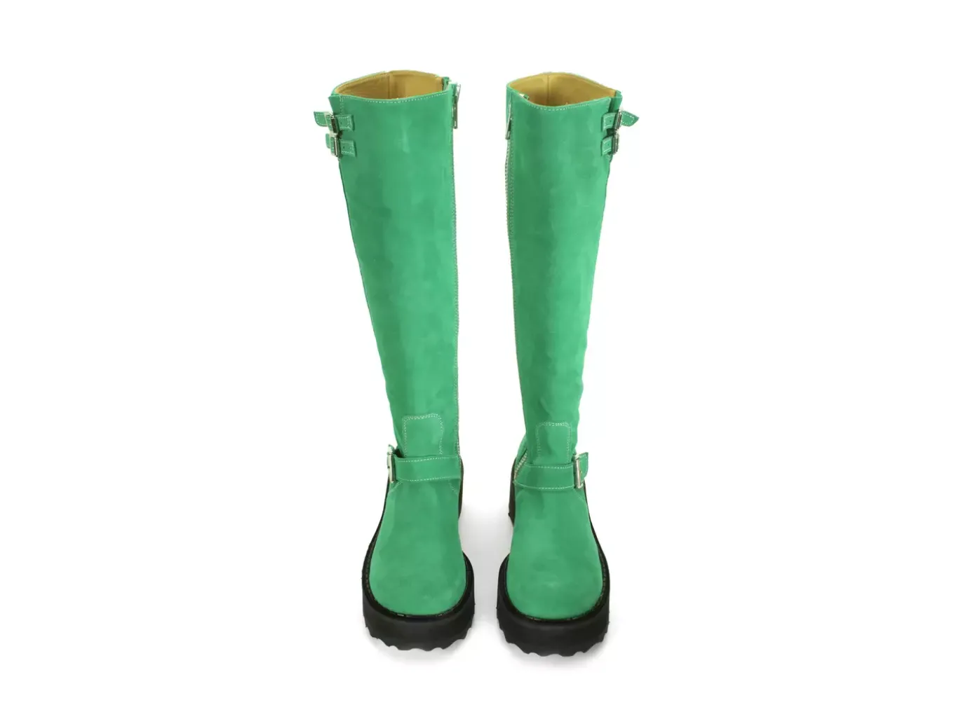 Fluevog Shoes Bond Girl | Tall Boot With Buckles Green Suede Hot