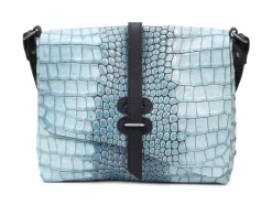 Fluevog Shoes Donna | Leather Crossbody Bag Blue Croc Clearance