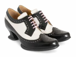 Fluevog Shoes Dr. Gunter | Brogued Lace-Up Heels Black/Beige Store