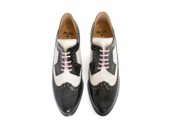 Fluevog Shoes Dr. Gunter | Brogued Lace-Up Heels Black/Beige Store