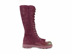 Fluevog Shoes Duffy | Tall Boot With Ruffled Tongue Purple/Green Outlet