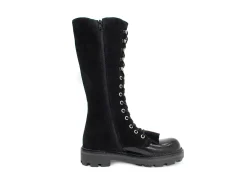 Fluevog Shoes Duffy | Tall Boot With Ruffled Tongue Black Best Sale