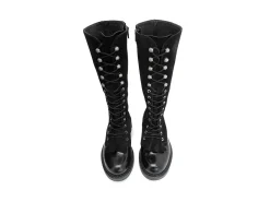 Fluevog Shoes Duffy | Tall Boot With Ruffled Tongue Black Best Sale
