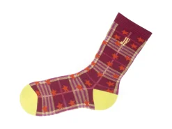 Fluevog Shoes Ebi Vog Socks | Plaid And Stars Sock Burgundy New