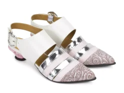 Fluevog Shoes Ellychnia | Strappy Slingback Heel Pink/Silver Clearance