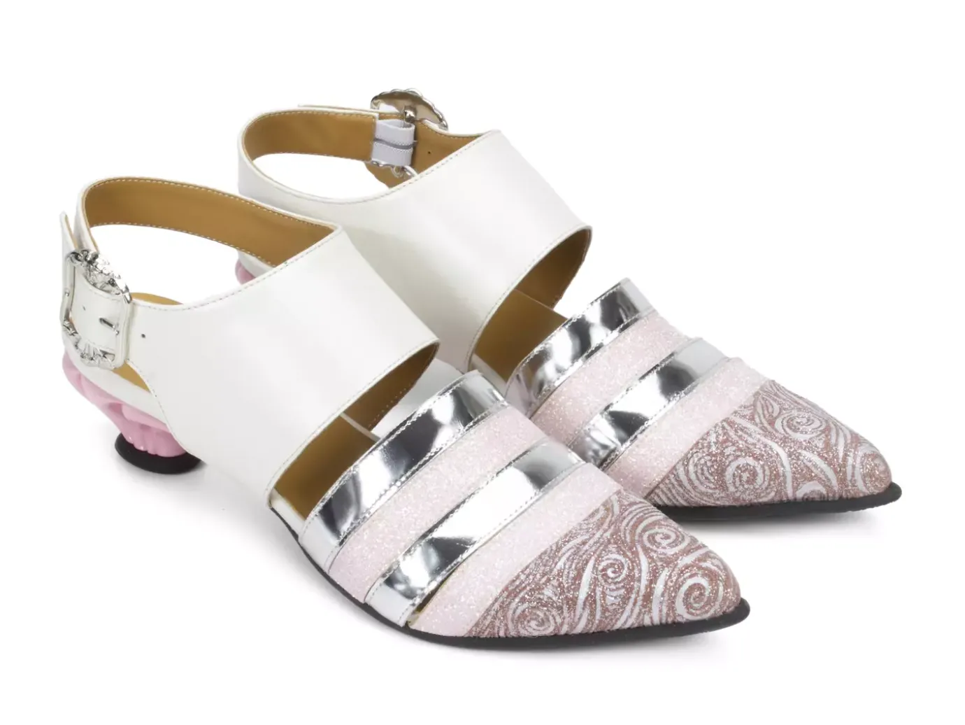 Fluevog Shoes Ellychnia | Strappy Slingback Heel Pink/Silver Clearance