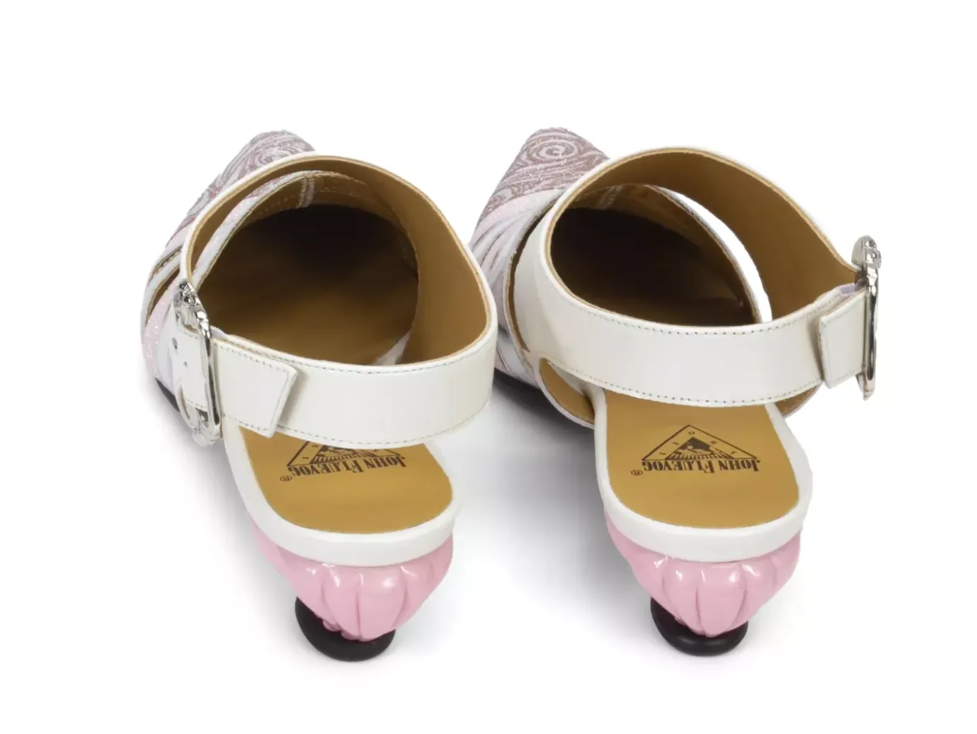 Fluevog Shoes Ellychnia | Strappy Slingback Heel Pink/Silver Clearance