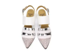 Fluevog Shoes Ellychnia | Strappy Slingback Heel Pink/Silver Clearance