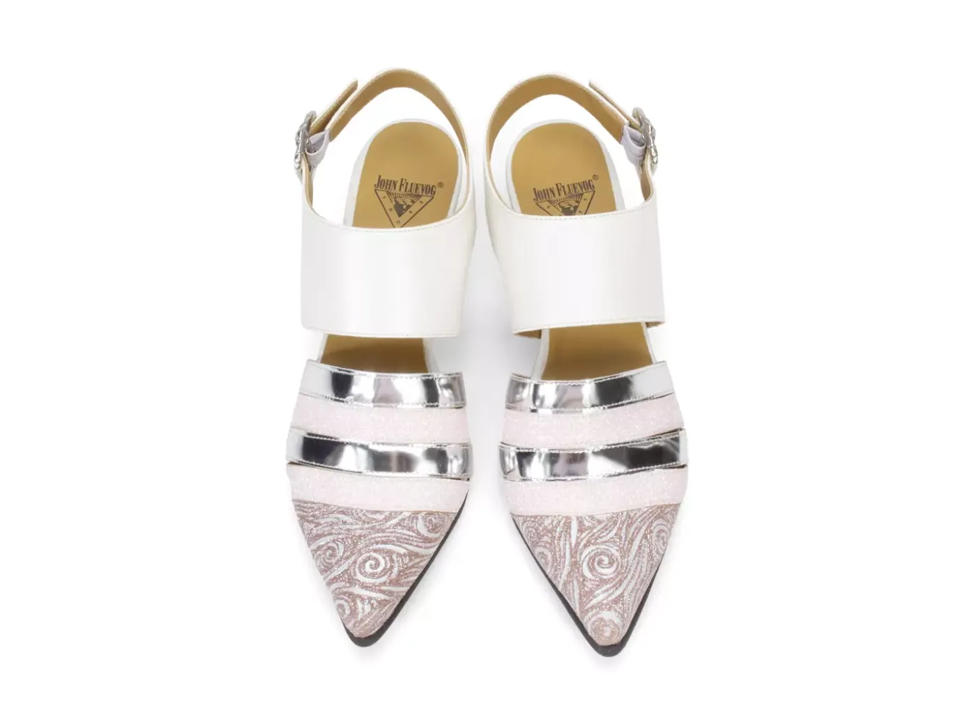 Fluevog Shoes Ellychnia | Strappy Slingback Heel Pink/Silver Clearance