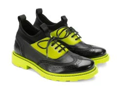 Fluevog Shoes Felix | Wingtip Brogue With Neoprene Black/Lime Hot