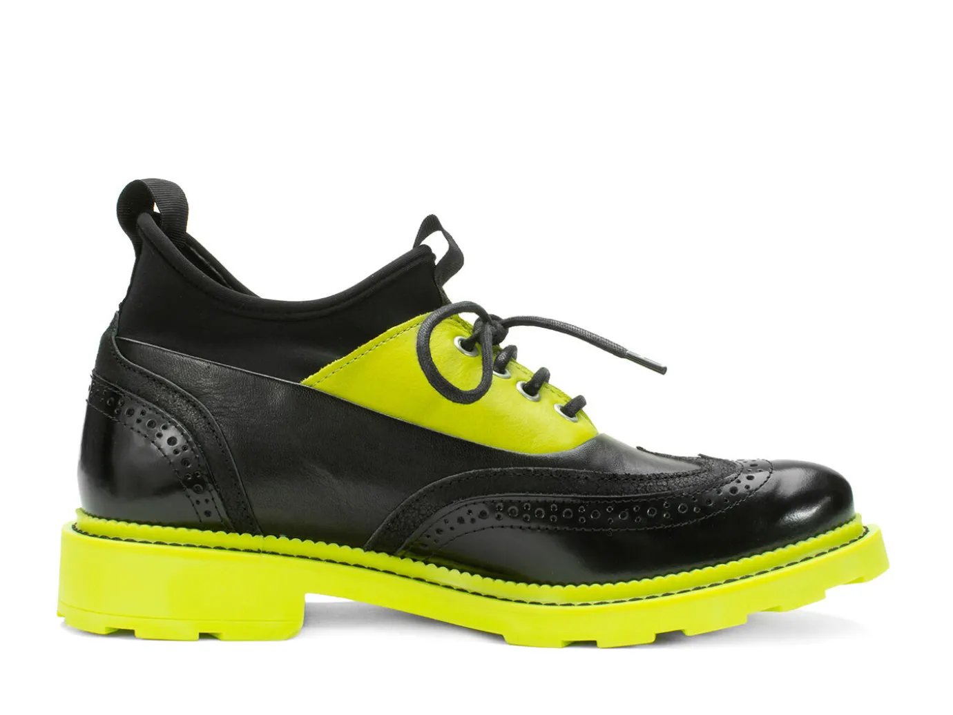 Fluevog Shoes Felix | Wingtip Brogue With Neoprene Black/Lime Discount
