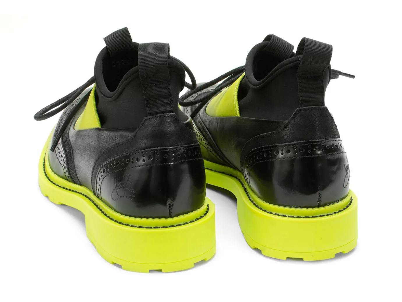 Fluevog Shoes Felix | Wingtip Brogue With Neoprene Black/Lime Discount