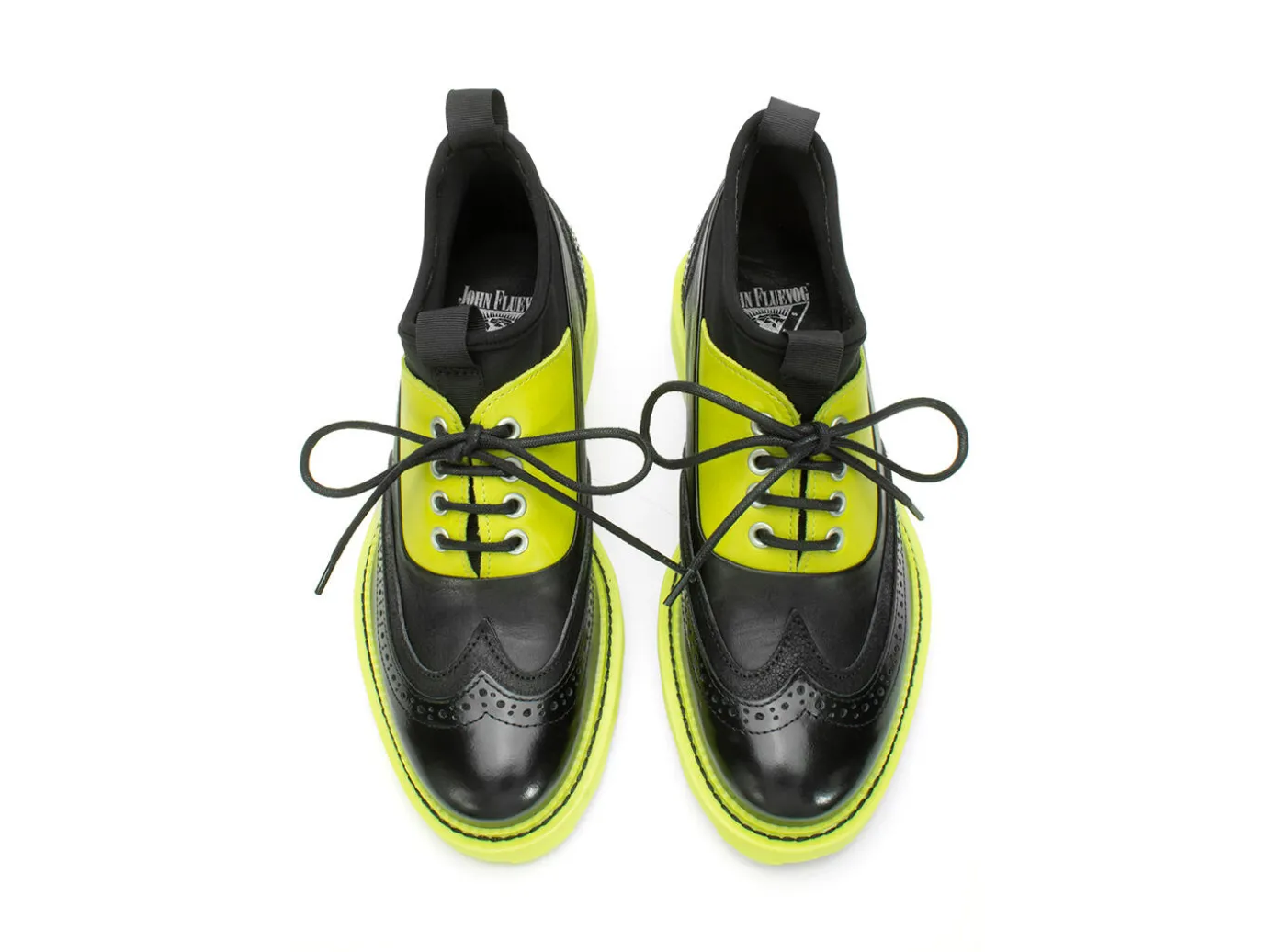 Fluevog Shoes Felix | Wingtip Brogue With Neoprene Black/Lime Discount