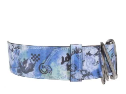 Fluevog Shoes Gawain Belt | Wide Waist Belt Blue Graffiti New