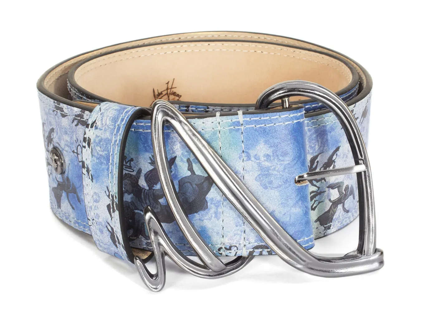 Fluevog Shoes Gawain Belt | Wide Waist Belt Blue Graffiti Hot