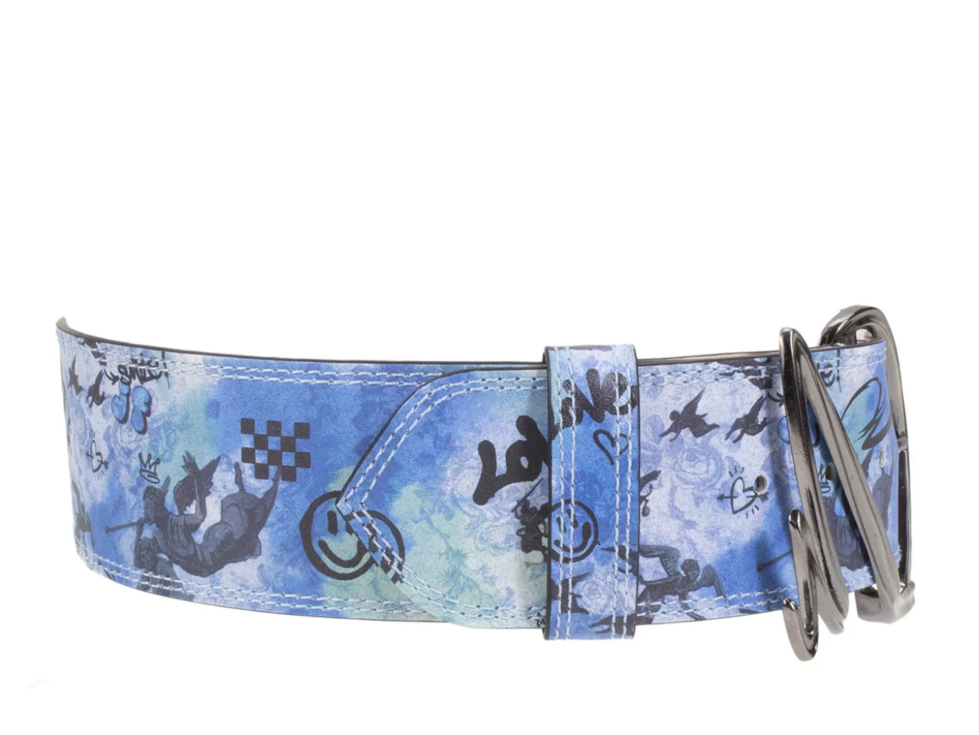 Fluevog Shoes Gawain Belt | Wide Waist Belt Blue Graffiti Hot