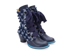 Fluevog Shoes Gladstone | Mid-Calf Lace-Up Boot Blue Denim Cheap