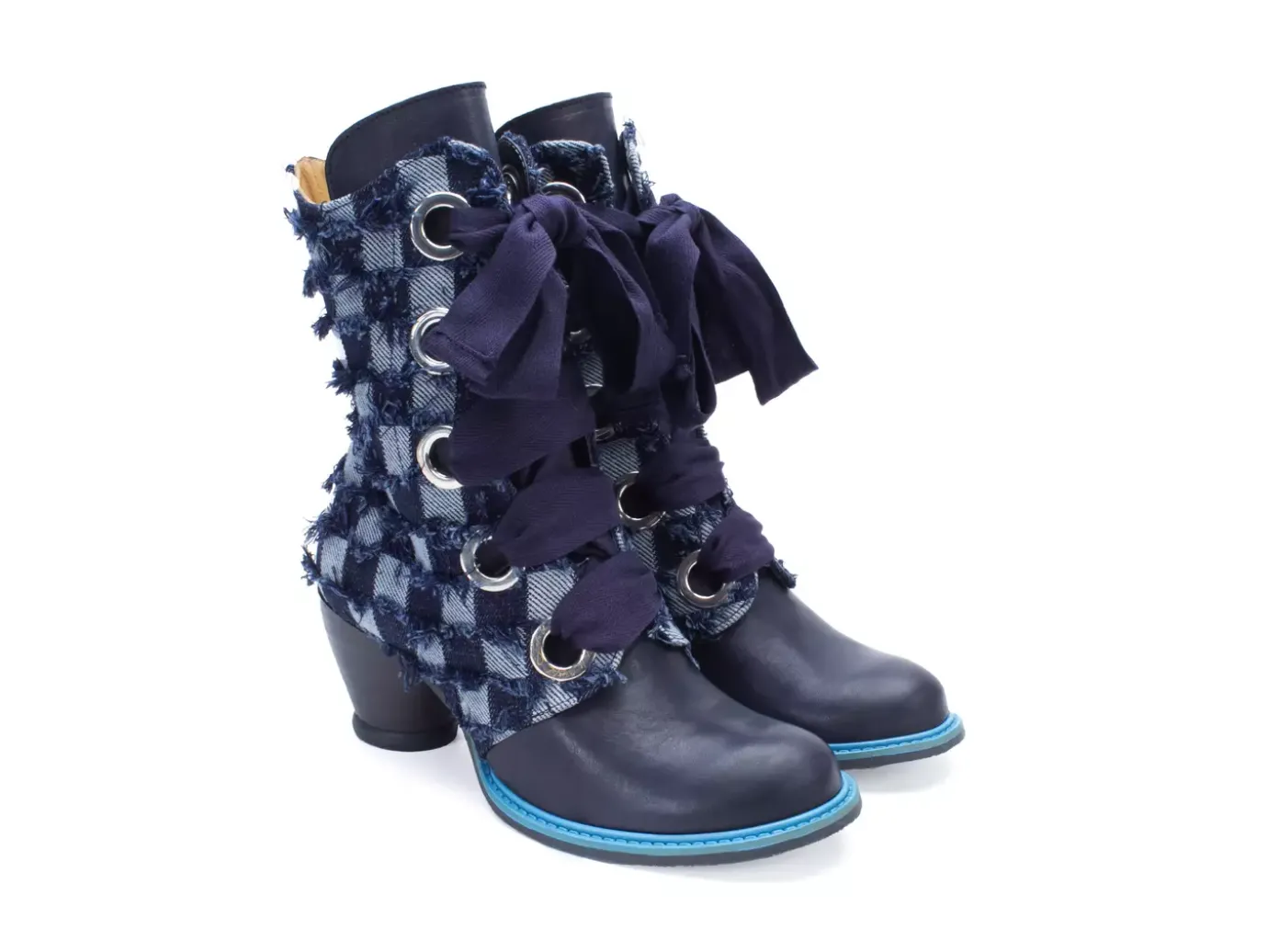 Fluevog Shoes Gladstone | Mid-Calf Lace-Up Boot Blue Denim Cheap