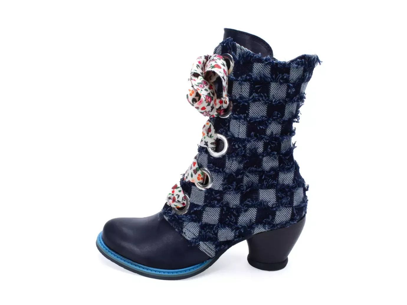 Fluevog Shoes Gladstone | Mid-Calf Lace-Up Boot Blue Denim Cheap